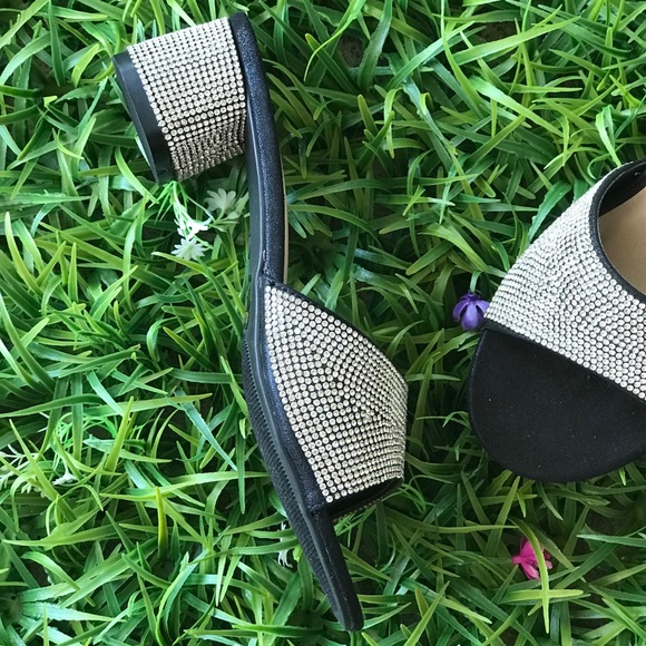 1 Left! NB Rhinestone Black Heel Mule Sandals - Picture 4 of 8